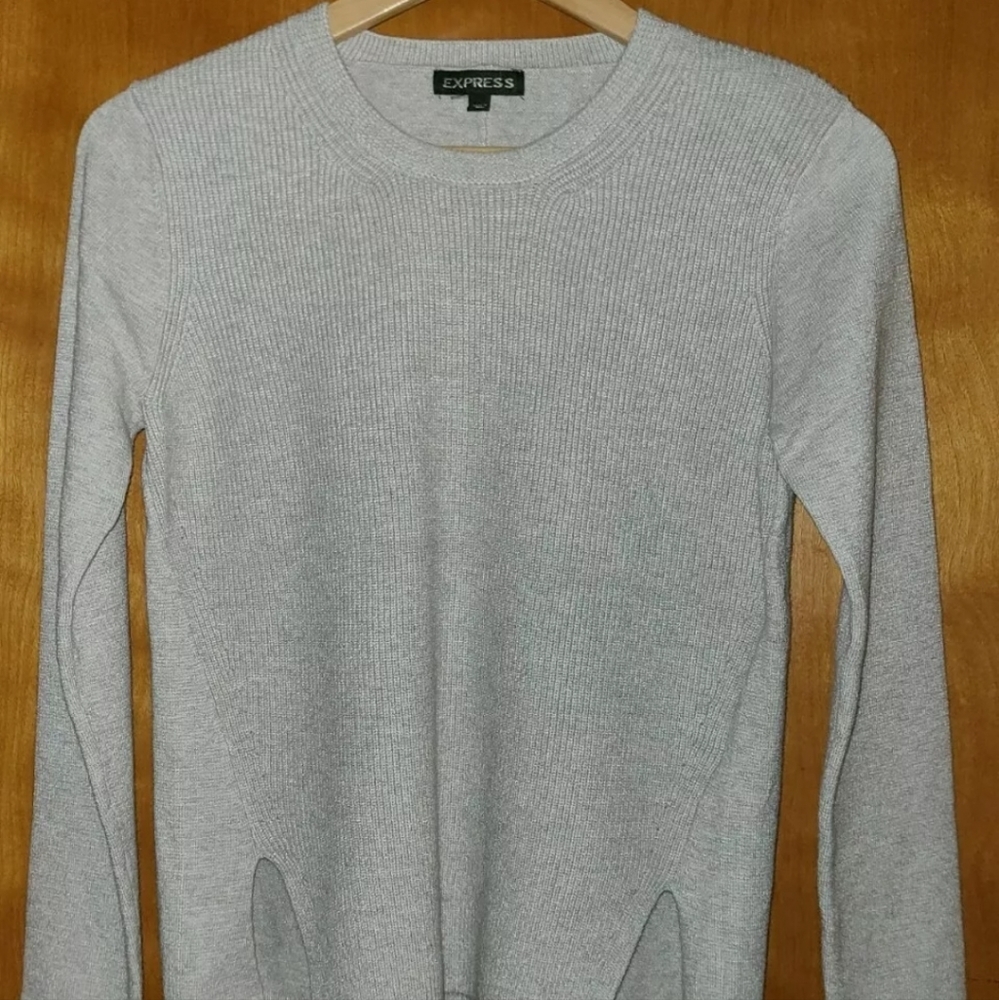 EXPRESS Womens Light Grey Long Sleeve Cutout Design Sweater Size Medium & Large